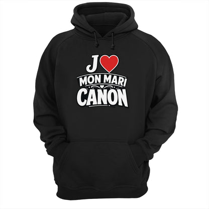 Sweat à capuche noir « J’aime mon mari canon »Homme & Femme - Femorian