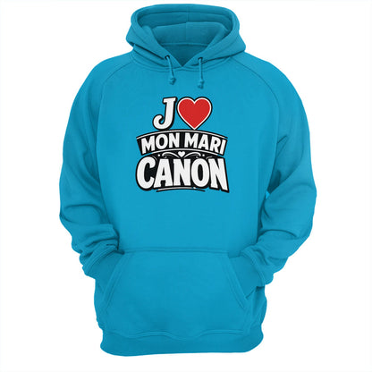 Sweat à capuche noir « J’aime mon mari canon »Homme & Femme - Femorian
