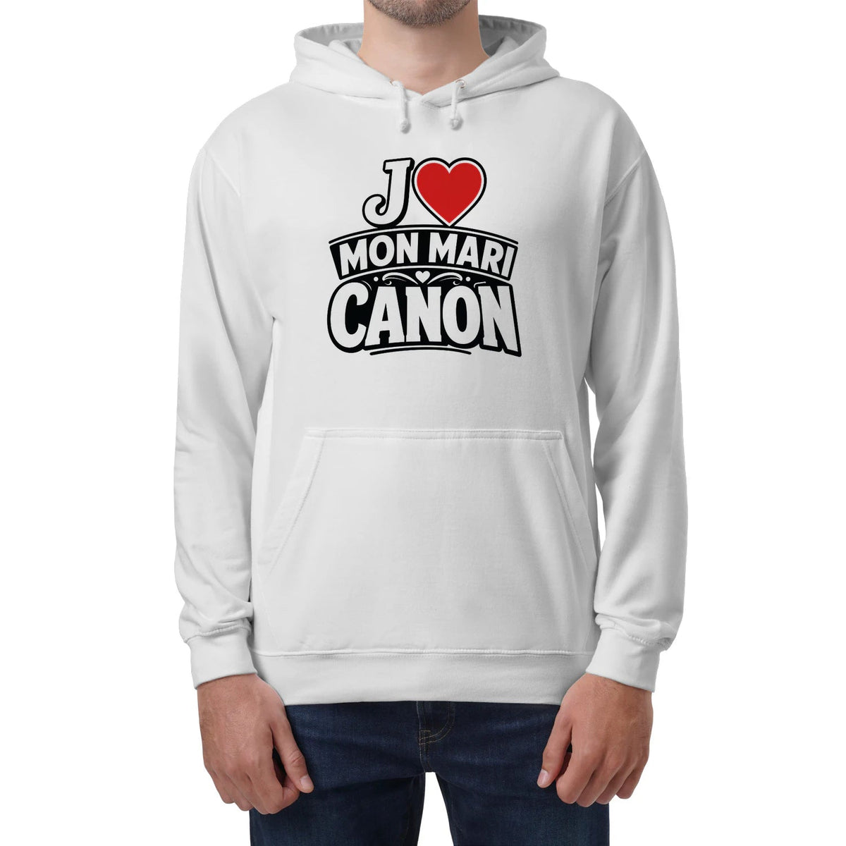 Sweat à capuche noir « J’aime mon mari canon »Homme & Femme - Femorian