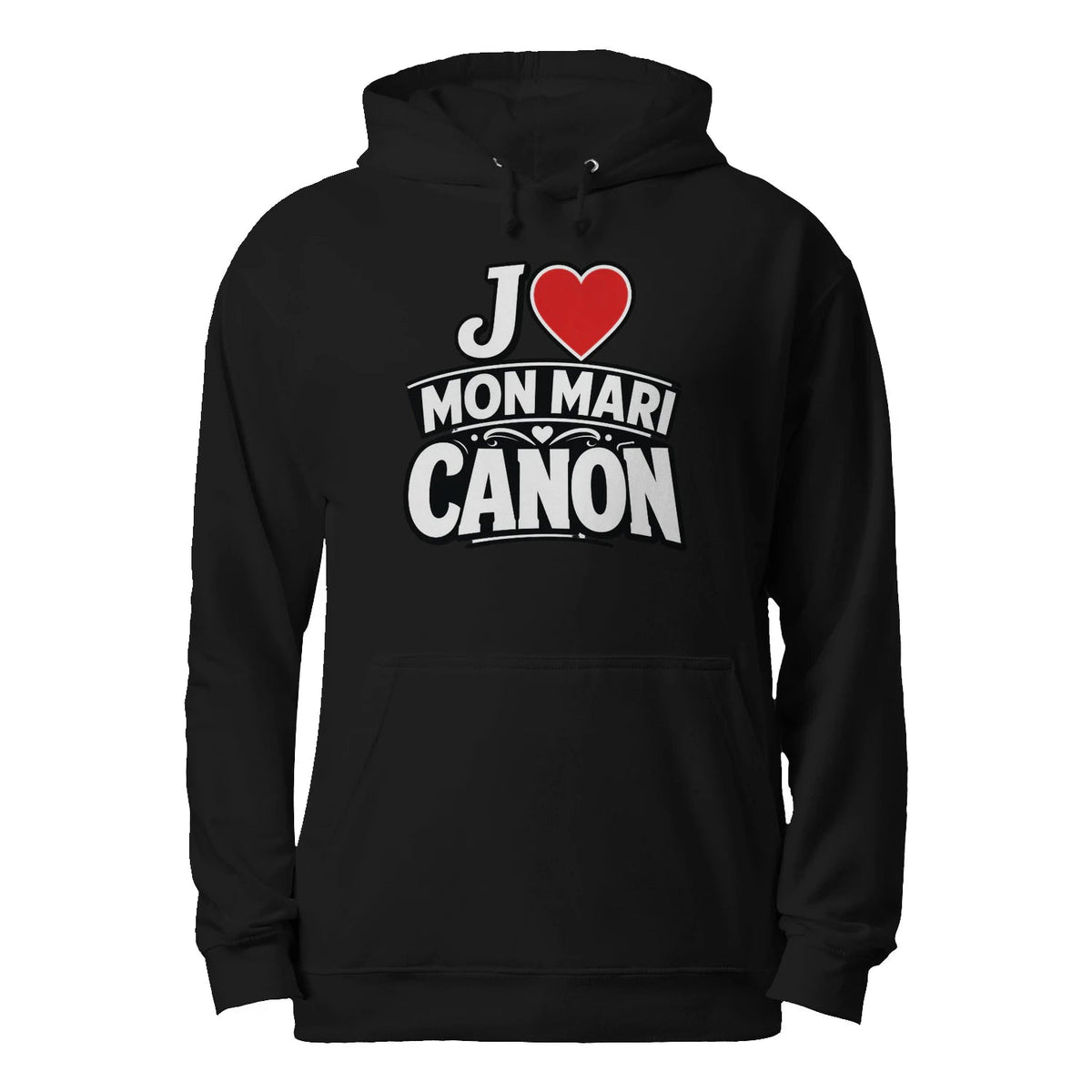 Sweat à capuche noir « J’aime mon mari canon »Homme & Femme - Femorian