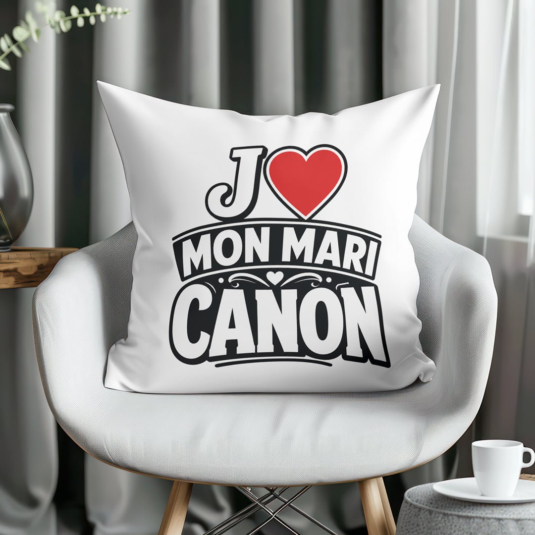 Coussin « J ❤️ Mon Mari Canon » – Idée Cadeau - Femorian