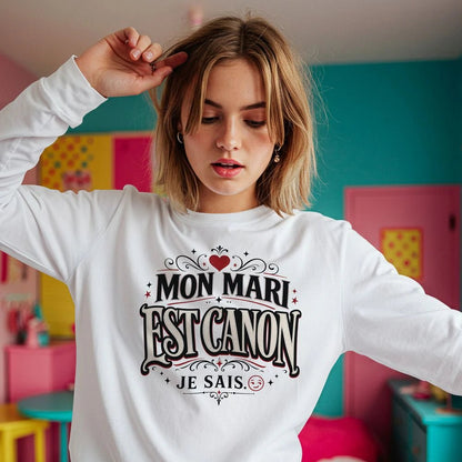 Sweat-Shirt Humour & Amour « Mon Mari Est Canon » - Femorian
