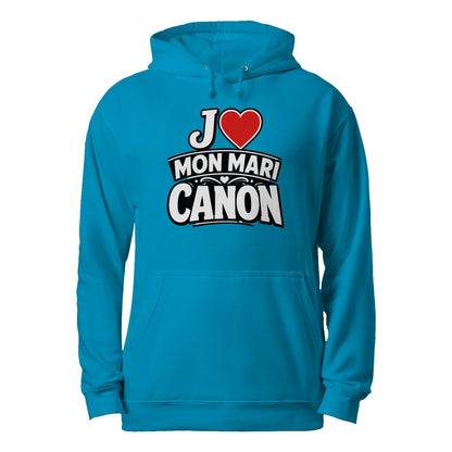 Sweat à capuche noir « J’aime mon mari canon »Homme & Femme - Femorian