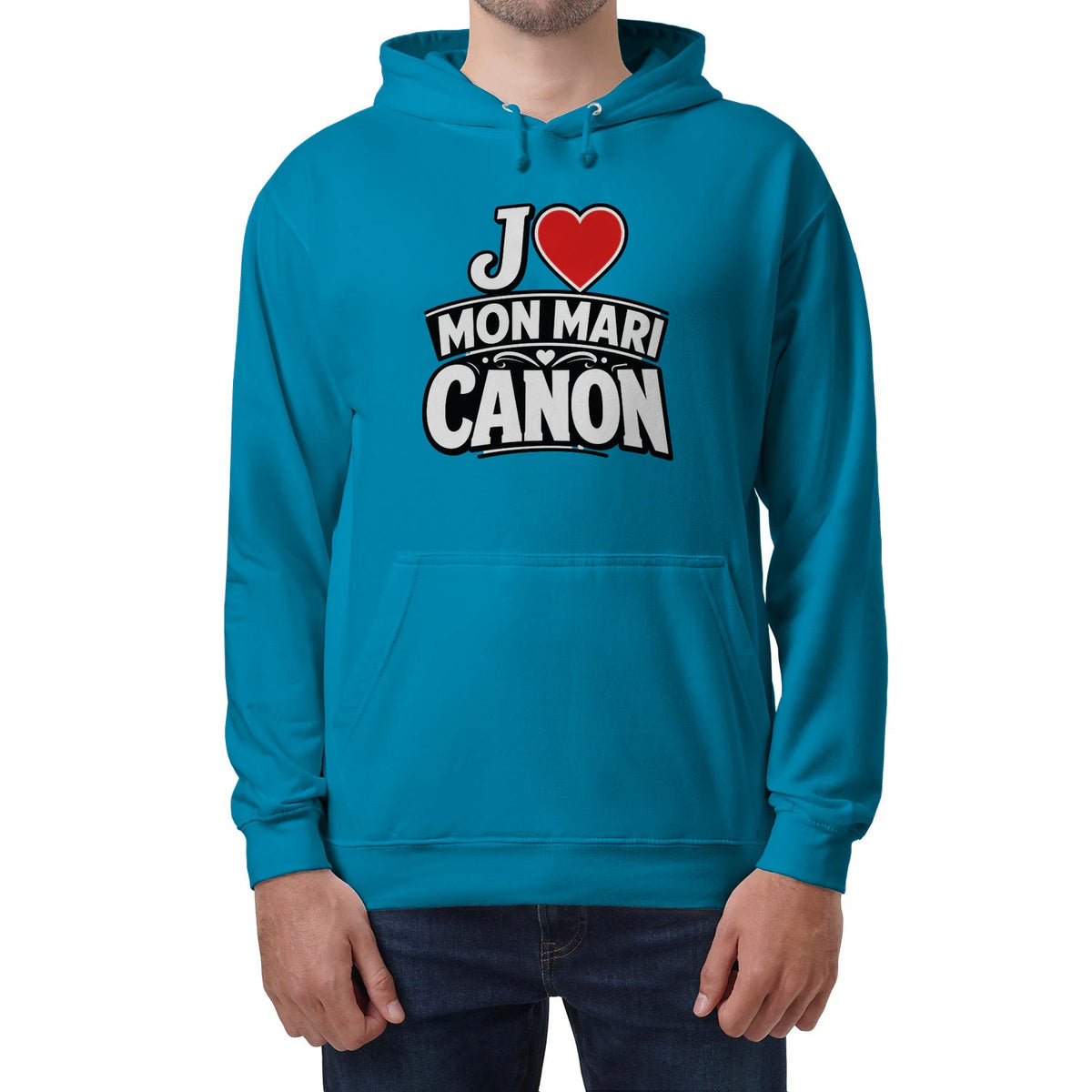 Sweat à capuche noir « J’aime mon mari canon »Homme & Femme - Femorian