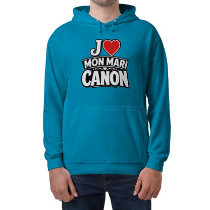 Sweat à capuche noir « J’aime mon mari canon »Homme & Femme - Femorian