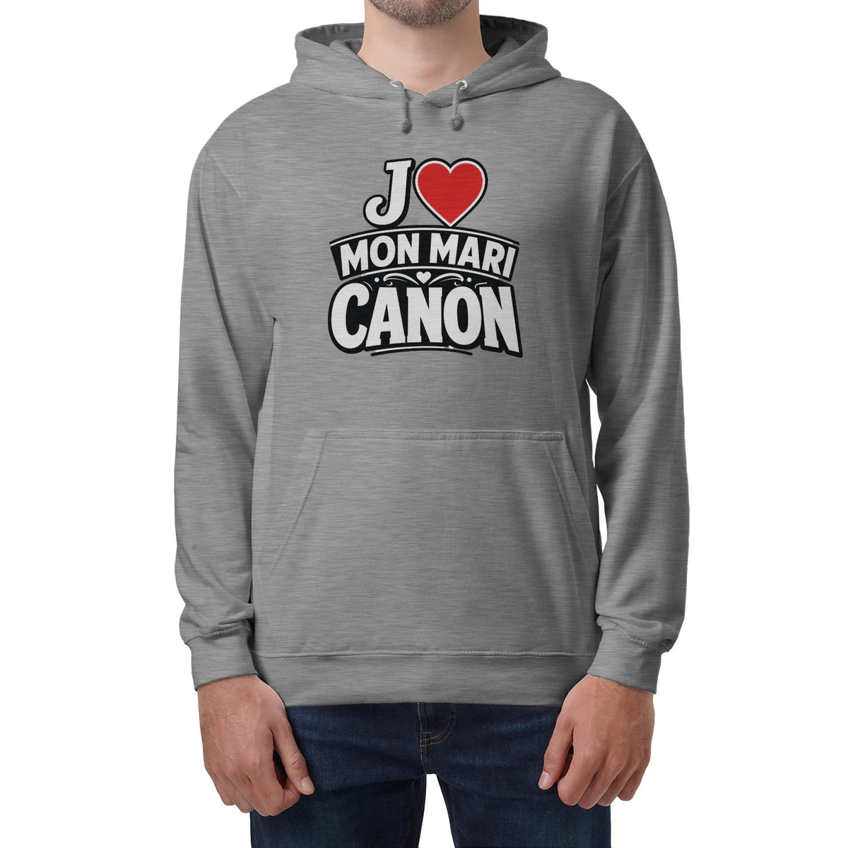 Sweat à capuche noir « J’aime mon mari canon »Homme & Femme - Femorian
