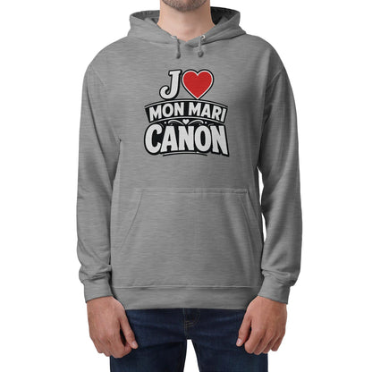 Sweat à capuche noir « J’aime mon mari canon »Homme & Femme - Femorian