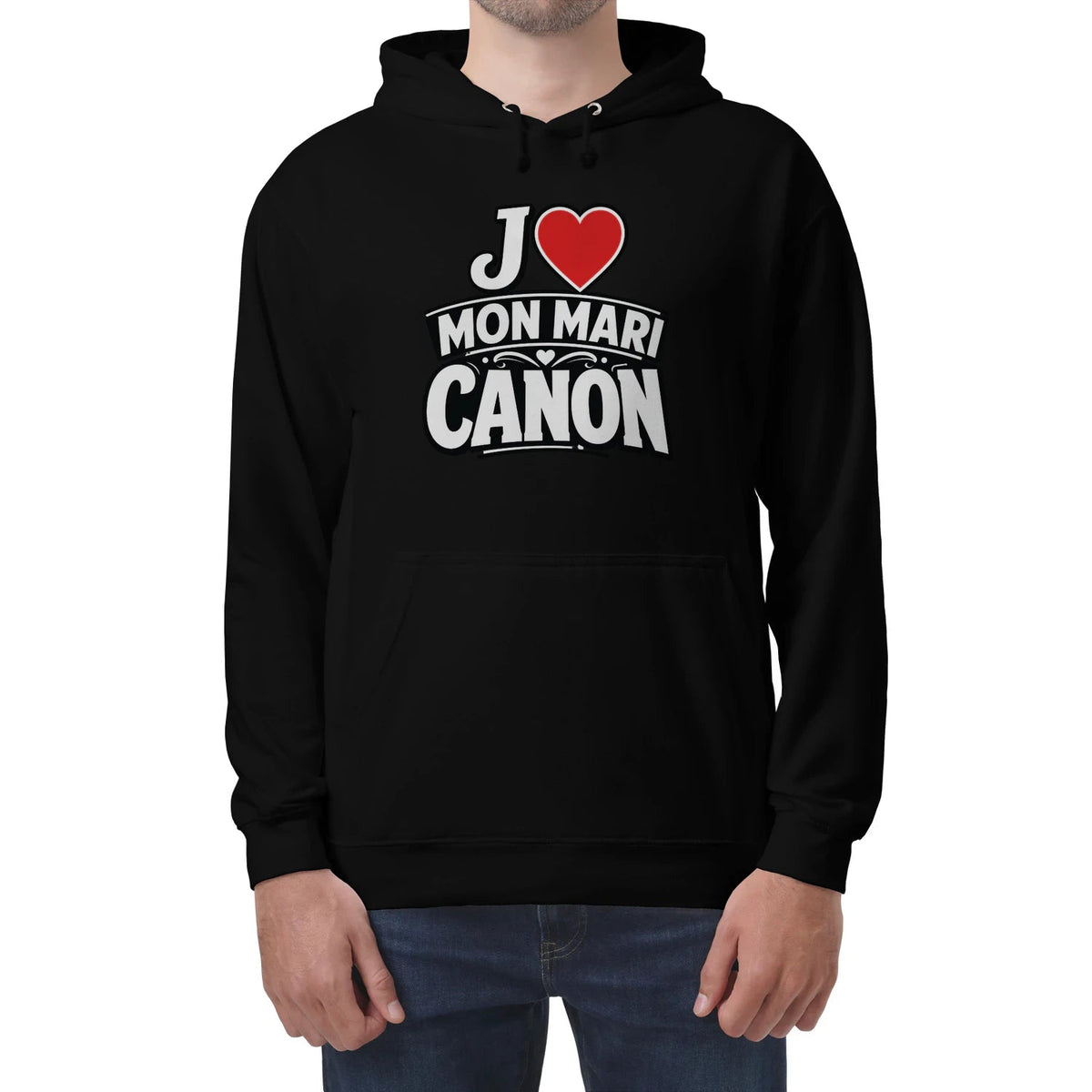 Sweat à capuche noir « J’aime mon mari canon »Homme & Femme - Femorian
