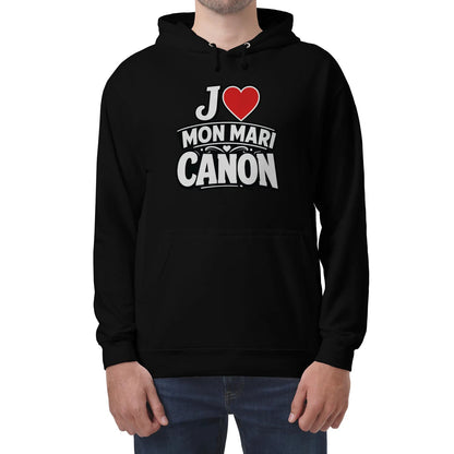 Sweat à capuche noir « J’aime mon mari canon »Homme & Femme - Femorian